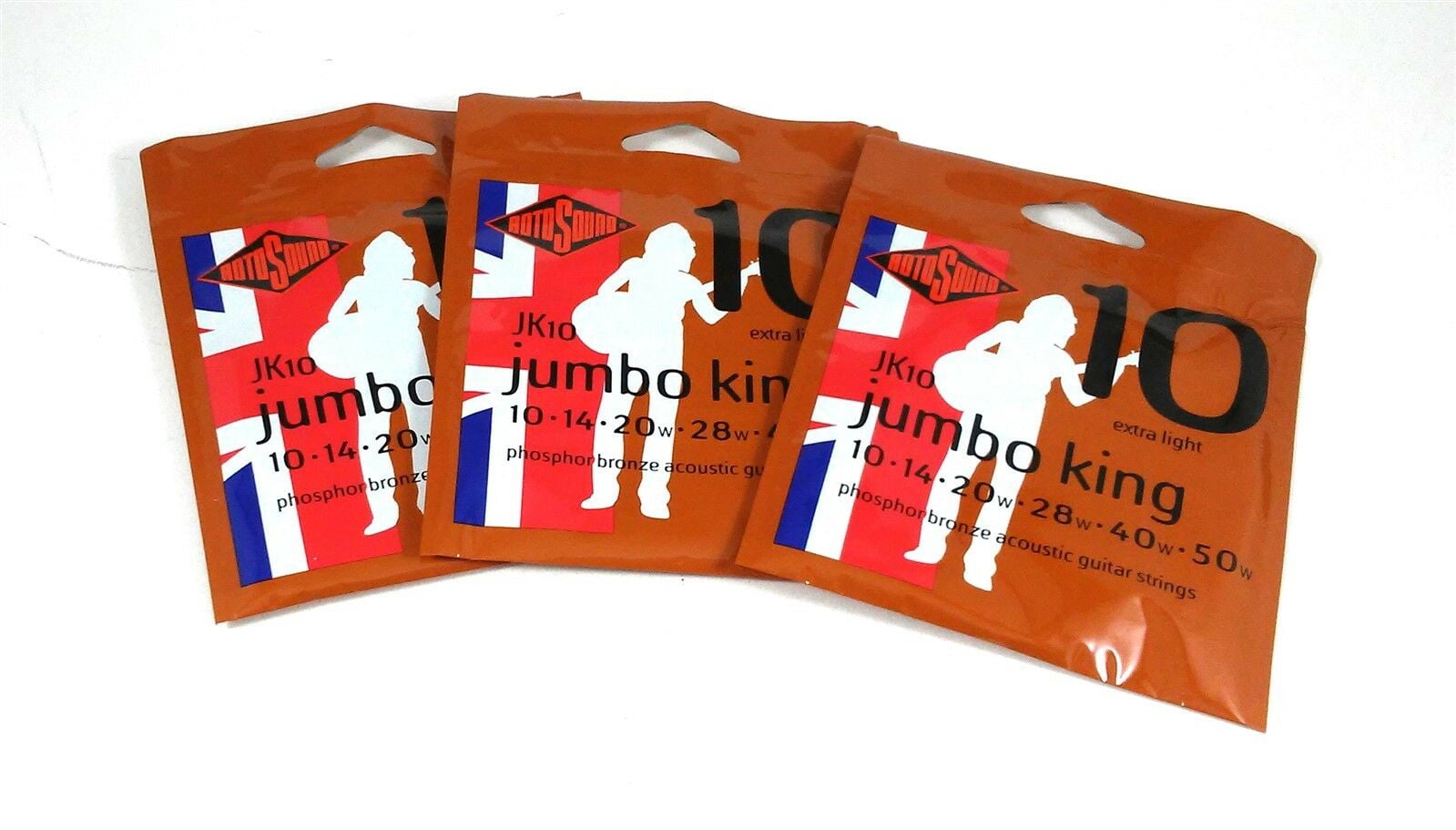 RotoSound Guitar Strings 3 Pack Acoustic Jumbo King Extra Light 10-50 Free Ship