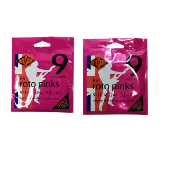 RotoSound Roto Pinks 2 Pack Nickel Steel Electric Guitar Strings Super Light