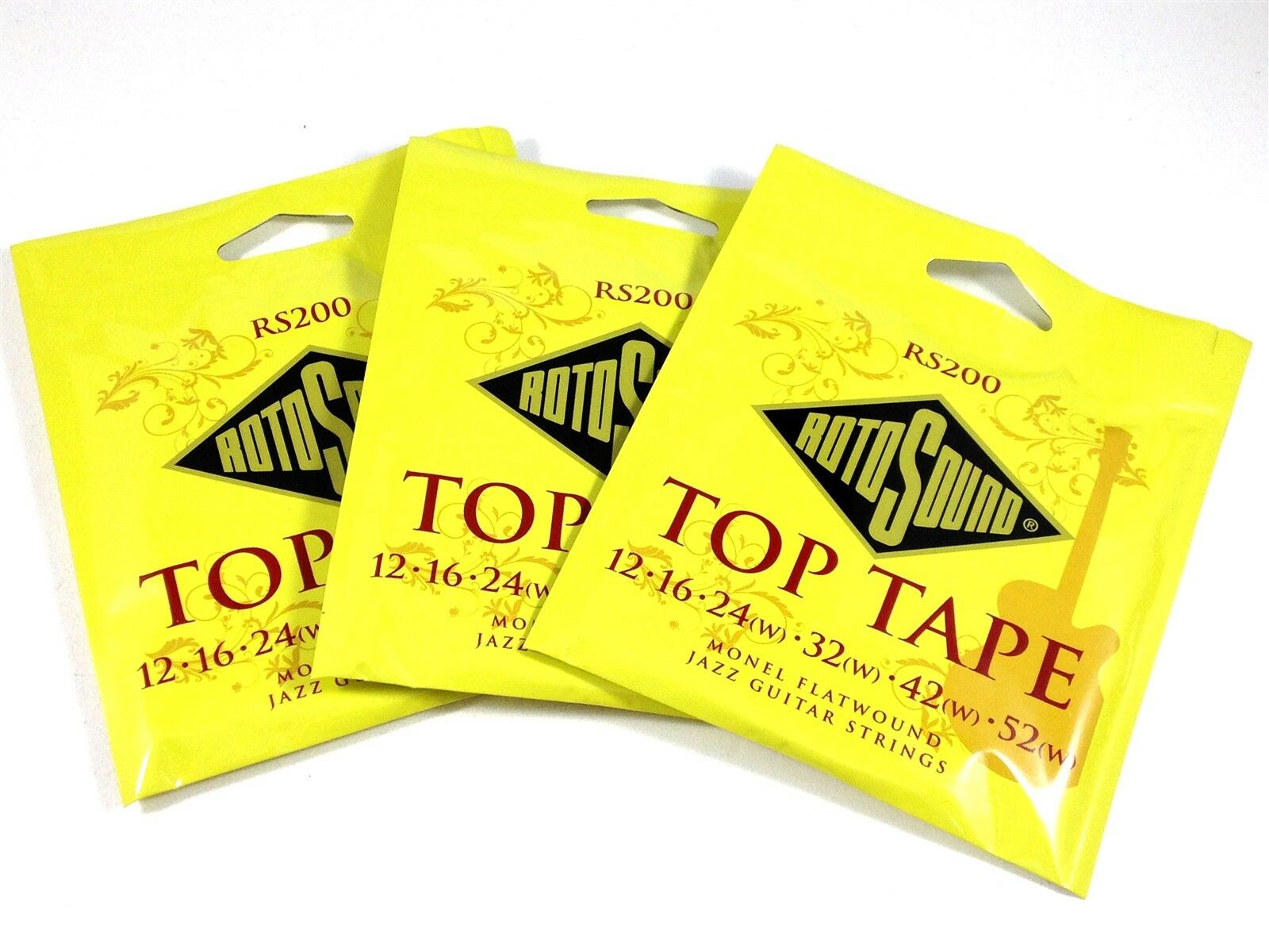 RotoSound Top Tape 3 Pack Monel Flatwound Electric Guitar Strings RS200 ...