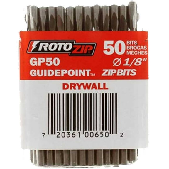RotoZip GP50 1/8-Inch Drywall Guidepoint Cutting Bits (50-Pack), Cutting Drywall, For use with Roto Zip Spiral Saw CA2
