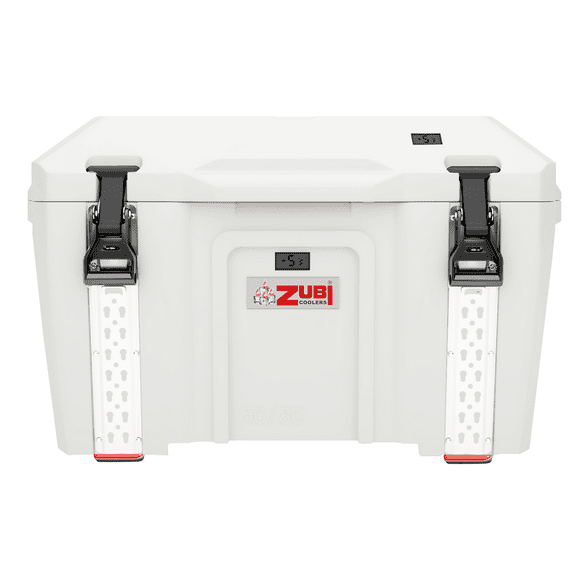 Rotomolded Hard Sided 96 Can Dual Function Cold/Hot Ice Chest Cooler 50/80 Qt 2 Sizes in 1 for Camping and Outdoor, White by ZUBI COOLERS