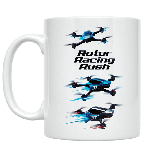 Rotor Racing Rush Drone Design - Drone Racing Enthusiast - 11 oz Ceramic Coffee Mug