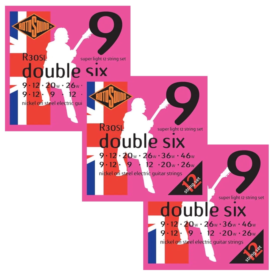 Rotosound Guitar Strings 12-String Electric "Double Six" Super Light - 3 Packs