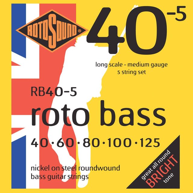 Rotosound RB(405 Nickel (Unsilked) 5 String Bass Guitar Strings (40 60