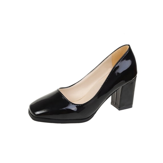 Rotosw Ladies High Heels Square Toe Dress Pump Shoes Chunky Block Heel Pumps Fashion Slip On Heeled Shoe Walking Comfort Black 5.5
