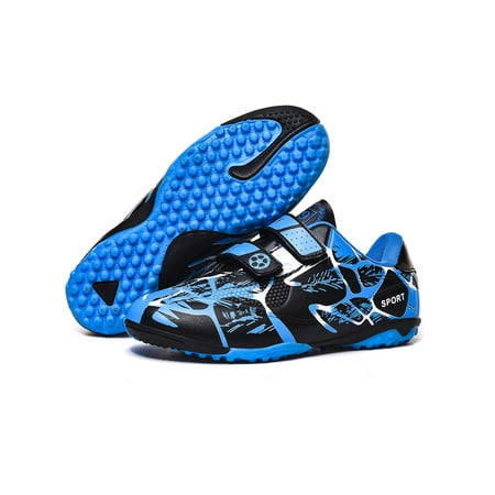 Rotosw Unisex Youths Cleats Soccer Shoes Athletic Low Top Kids Football Magic Tape Sneakers Size 10C-4.5Y Blue (Broken Nails) 3.5Y