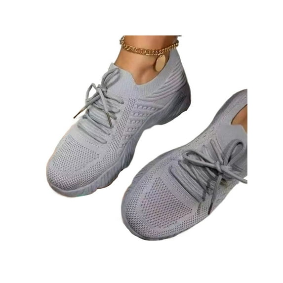 Rotosw Women Athletic Shoes Sport Running Shoe Fitness Workout Sneakers Non-Slip Breathable Flats Outdoor Lightweight Walking Gray 5.5