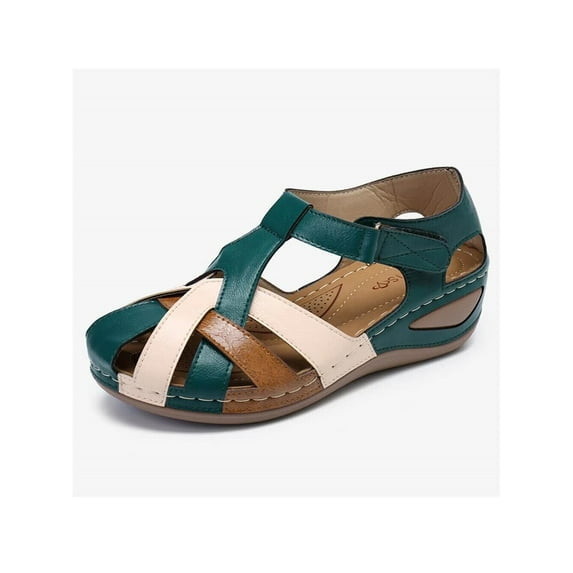 Rotosw Women's Wedge Heel Platform Hollow Out Closed Toe Hook&Loop Sandals