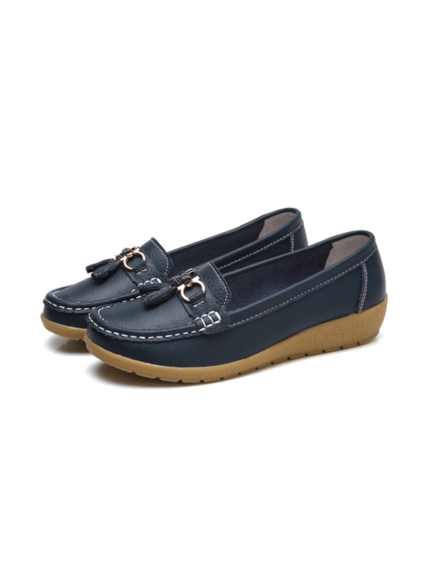 Rotosw Womens Loafers Round Toe Boat Shoes Flat Flats Nonslip Slip On Moccasins Work Casual Navy Blue 6 Walmart