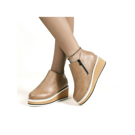 Rotosw Womens Walking Shoe Slip On Casual Shoes Platform Ankle Booties Non-Slip Wedge Driving Lightweight Khaki US 8