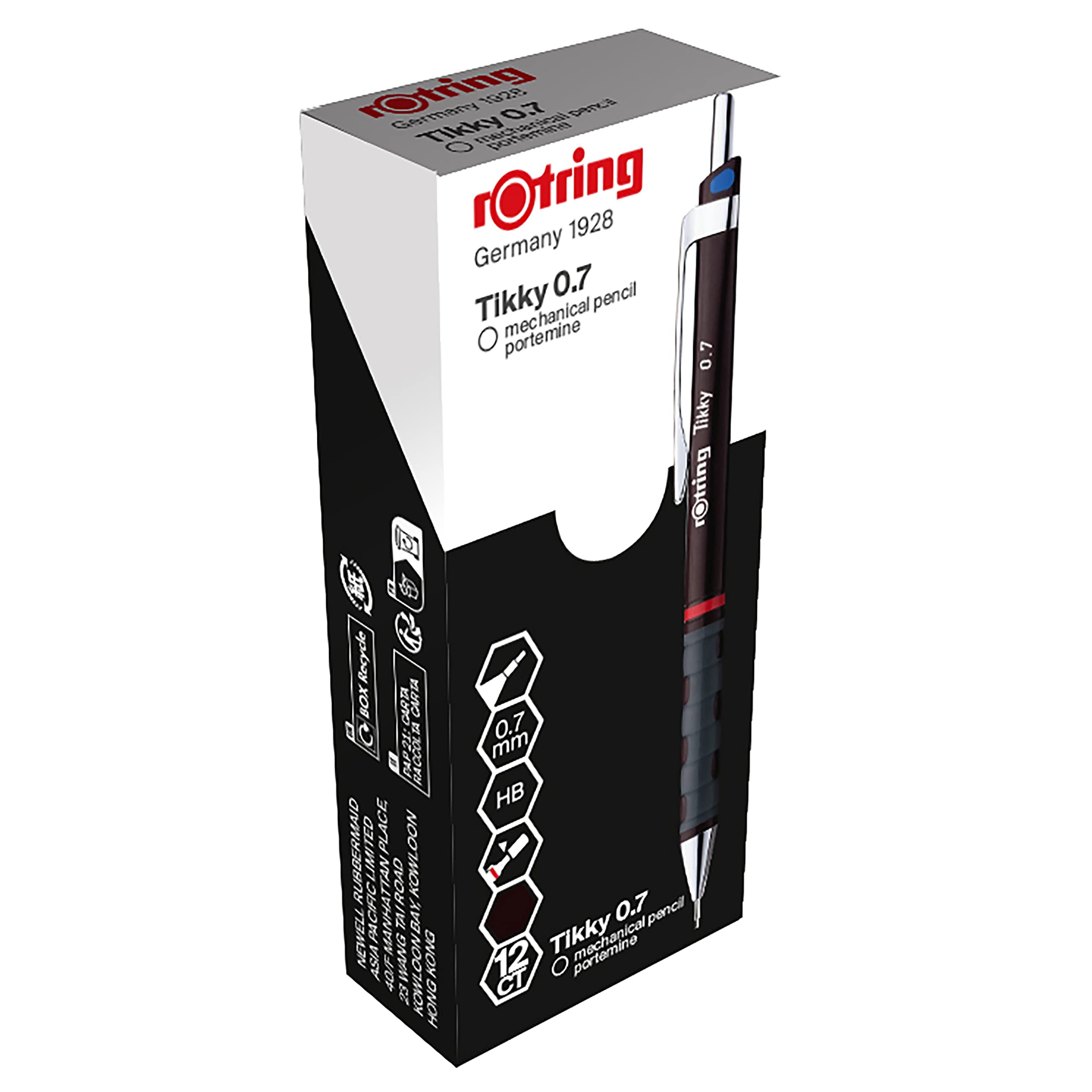 Rotring Tikky Mechanical Pencil, 0.7Mm, Burgundy With Iso 3098 ColourCoding, Box Of 12