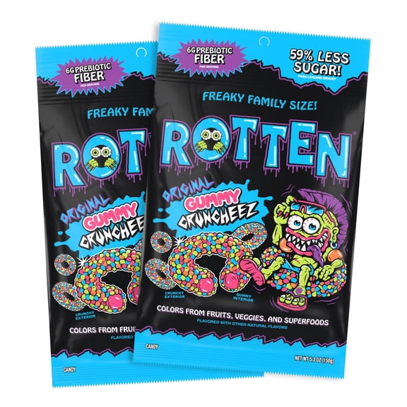 Rotten Original Gummy Cruncheez - Low Sugar, Low Calorie, 5g Gut-Friendly Prebiotic Fiber, Gluten Free Candy, No Artificial Dyes - 5.3 oz Share Pack [2 Pack]