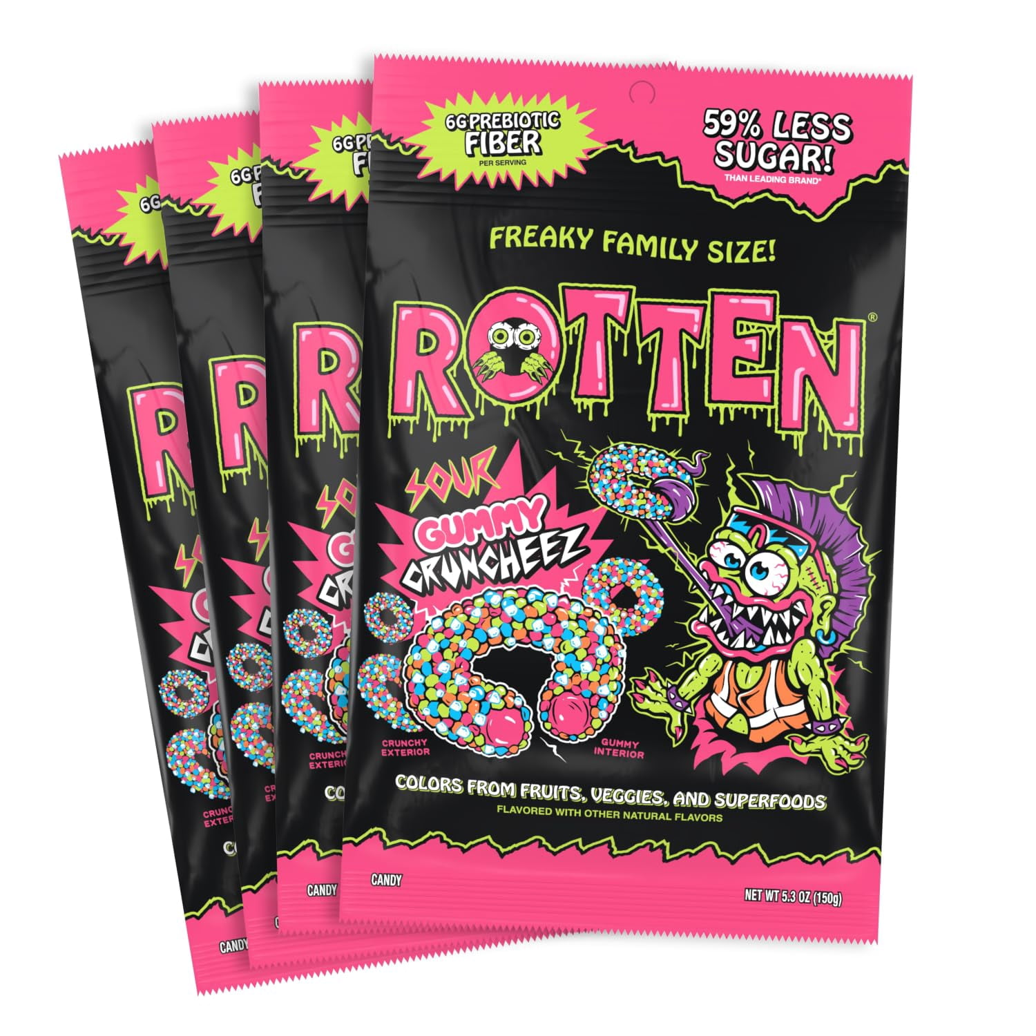 American Sweets Rotten Rotten Sour Gummy Cruncheez - Low Sugar, Low Calorie, 5g Gut-Friendly ...