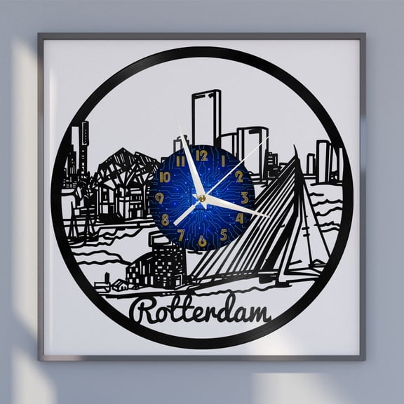 Rotterdam City Attractions 12 Inch Vinyl Record Wall Clock - Silent, Creative, and Unique Clock for Living Room, Entryway, or Bedroom Decor - Perfect Gift Idea(12 inchs B without LED)