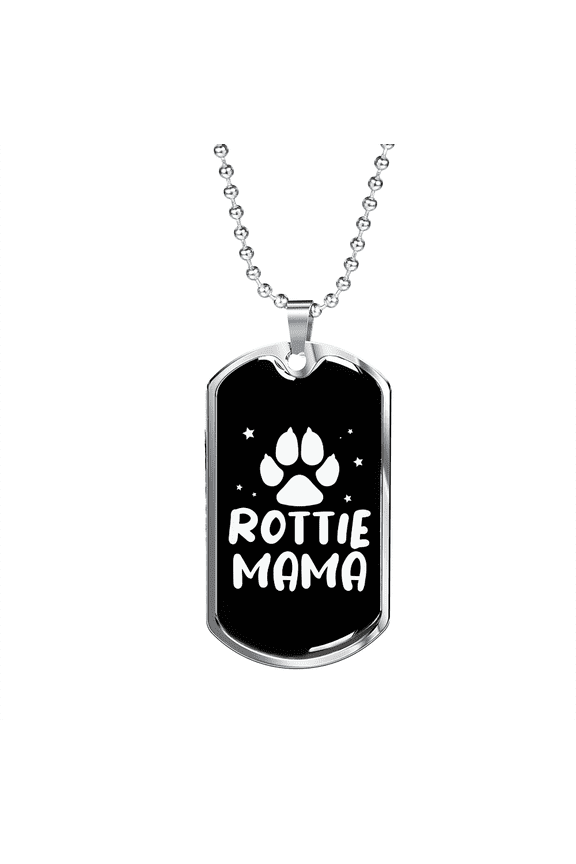 Rottie Mama Dog Tag Necklace Stainless Steel 24" Chain Silver Tone or Gold Tone