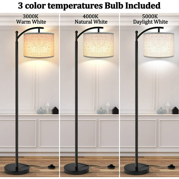 Rottooon Floor Lamp with 3 Color Temperatures, Tall Industrial Standing Lamp for Living Room, Bedroom, Office - Black