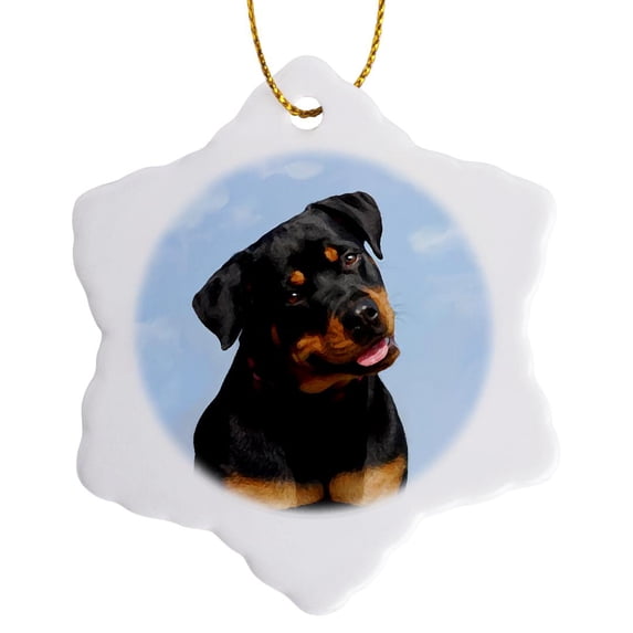 3drose, Rottweiler, 3 inch Snowflake Porcelain Ornament