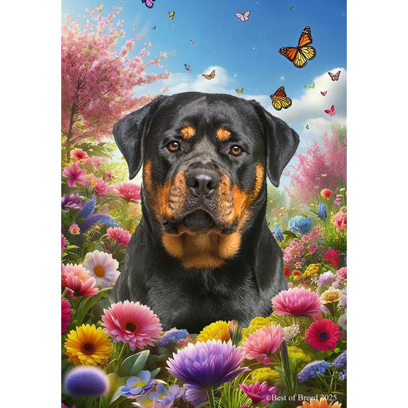 Rottweiler - Best of Breed Spring Butterfly Outdoor House Flag 28" x 40" Mailbox Flag