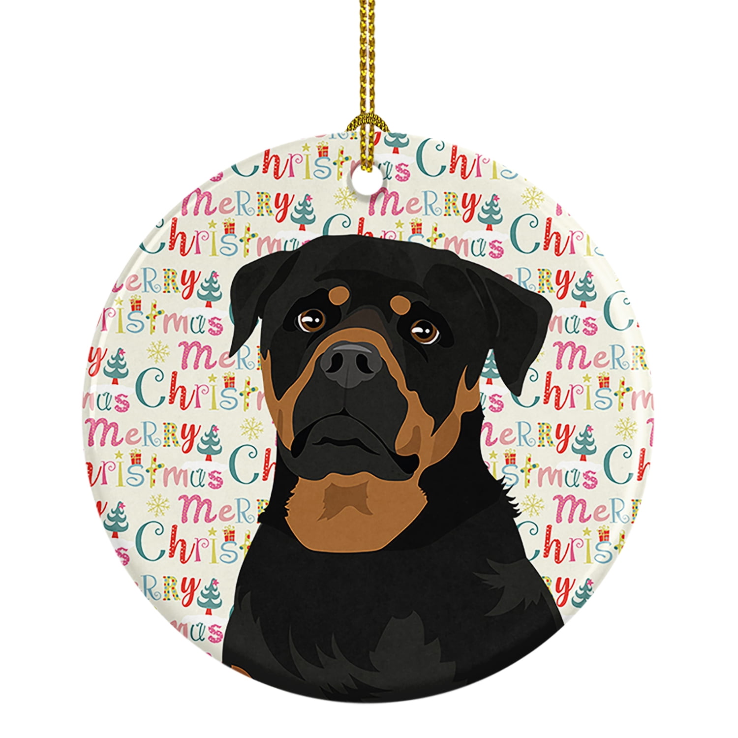 Rottweiler Black and Mahogany Christmas Ceramic Ornament 2.8 in x 2.8 in