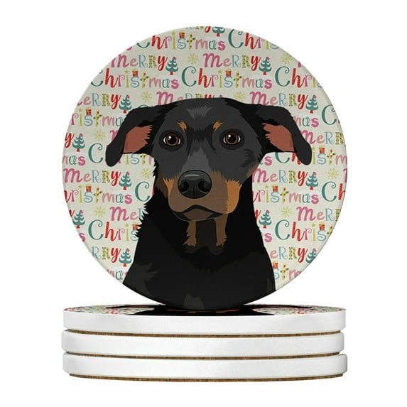 Rottweiler Black and Tan #5 Christmas Large Sandstone Coasters Pack of 4 4 in x 4 in