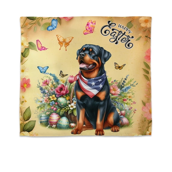 Rottweiler Celebrates Spring and Enjoys a Happy Easter Tapestry Rottie Dog Lover Gifts Idea Wall Hanging Backdrop Home Decor - 02001
