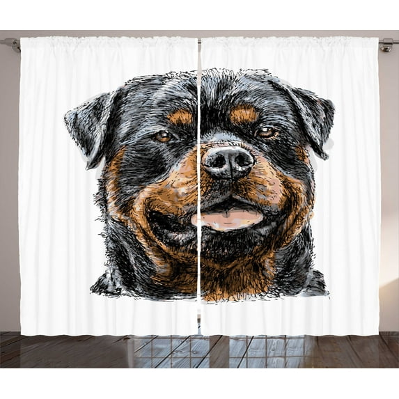 Ambesonne Rottweiler Curtains 2 Panel Set, Hand Drawn Image of Dog, 108" x 108", Brown Dark Grey