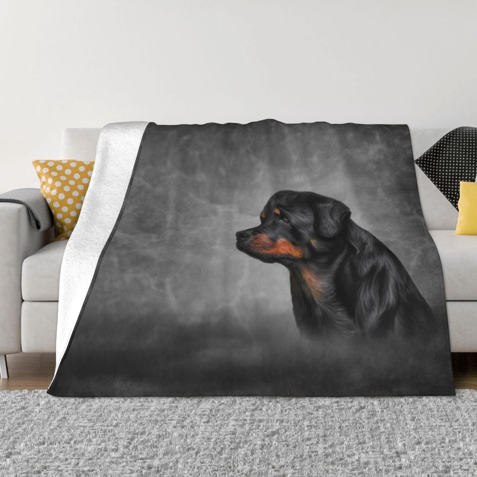 Rottweiler Dog (3) Warm Flannel Fleece Plush Soft Sofa Throw Blanket As