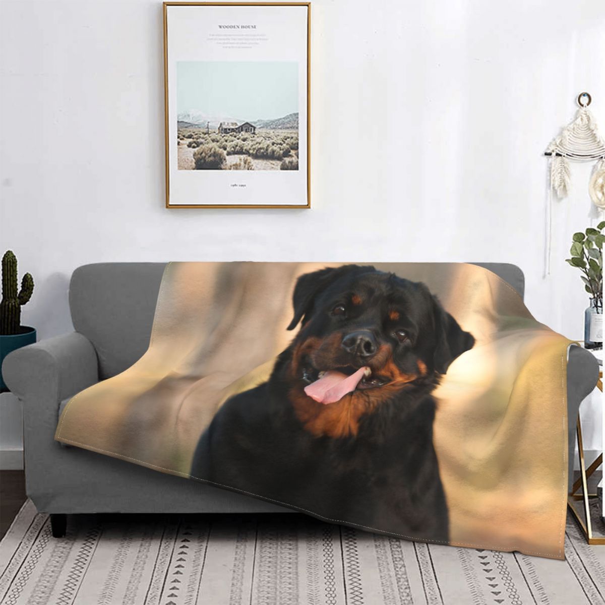 Rottweiler Dog Blanket Flannel Gift for Animal Dogs Lover Lightweight