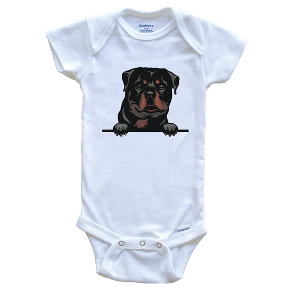 Rottweiler Dog Breed Cute Baby Bodysuit v3, 6-9 months white