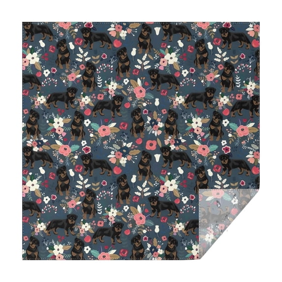 Rottweiler Dog and Flower Floral Square Tablecloth,Waterproof Square Table Cover,Wipeable Spillproof Washable Table Cover for Home Kitchen Party Decor 60"x60"(152x152cm)