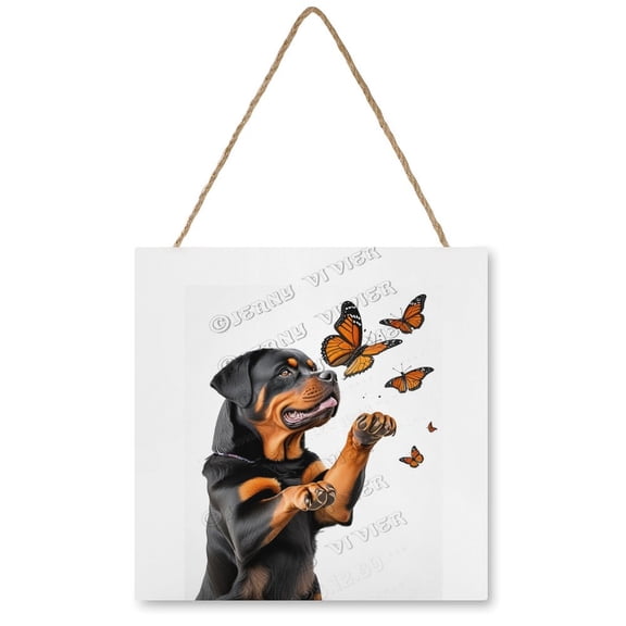 Rottweiler Dog Hanging Decorative Wood Plaque with Ropes for Dog Lovers, Door Hanger, Dog Sign, Christmas Decor 12x12 inches
