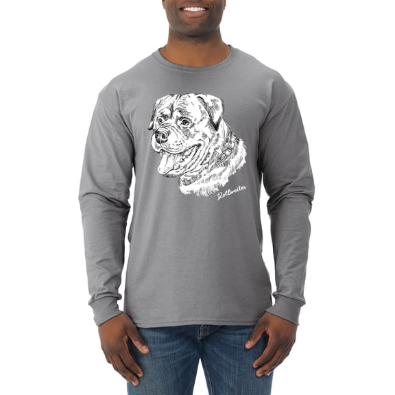 Rottweiler Dog Lover Pet Owner Animal Lover Mens Long Sleeve Shirt, Heather Grey, Medium