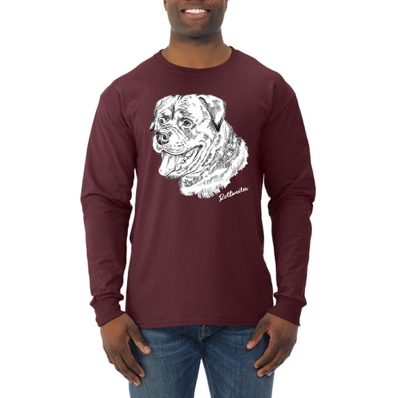 Rottweiler Dog Lover Pet Owner Animal Lover Mens Long Sleeve Shirt, Maroon, Medium