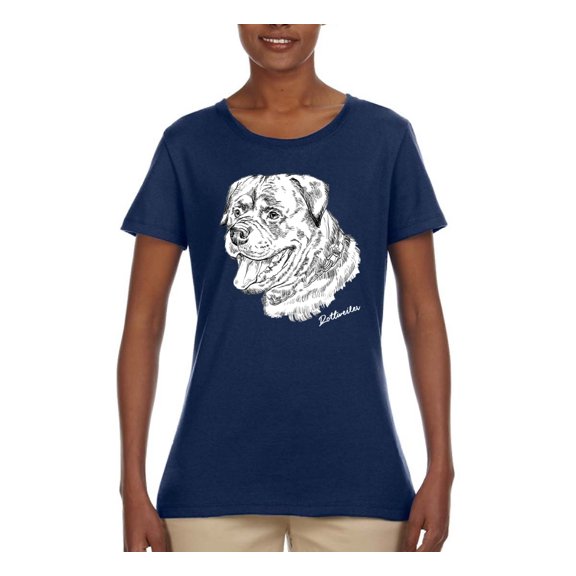 Rottweiler Dog Lover Pet Owner Animal Lover Womens Graphic T-Shirt, Navy, X-Large