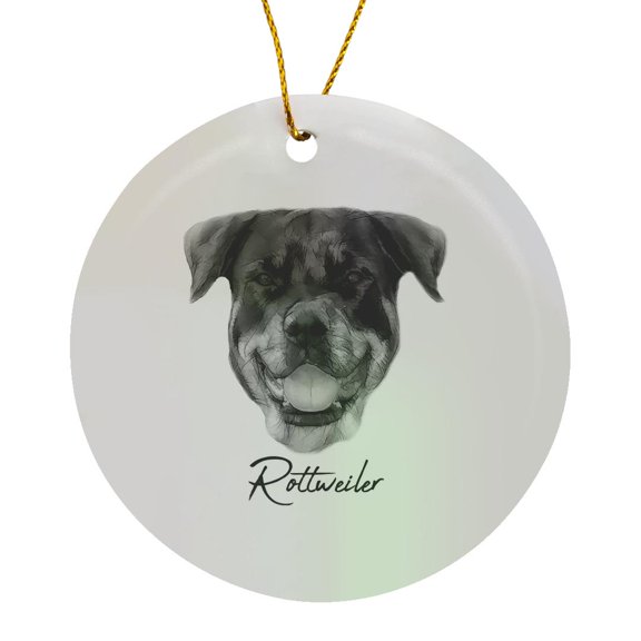 3drose, Rottweiler Dog Portrait in Black and White. Dog Breed Lovers Gift, Circle Porcelain Ornament