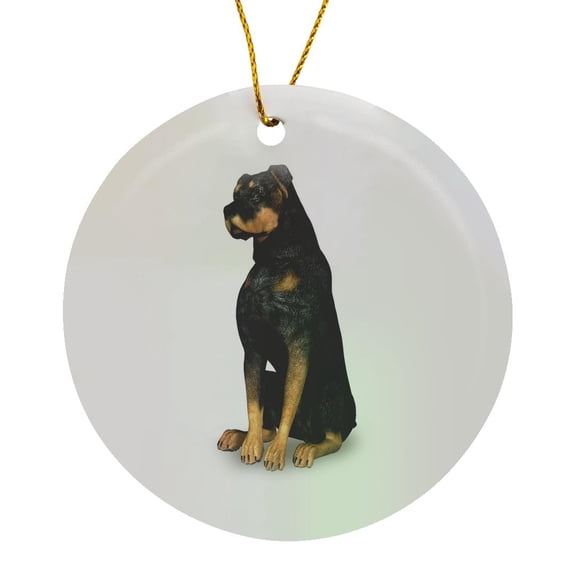 3drose, Rottweiler Dog Sitting, Circle Porcelain Ornament
