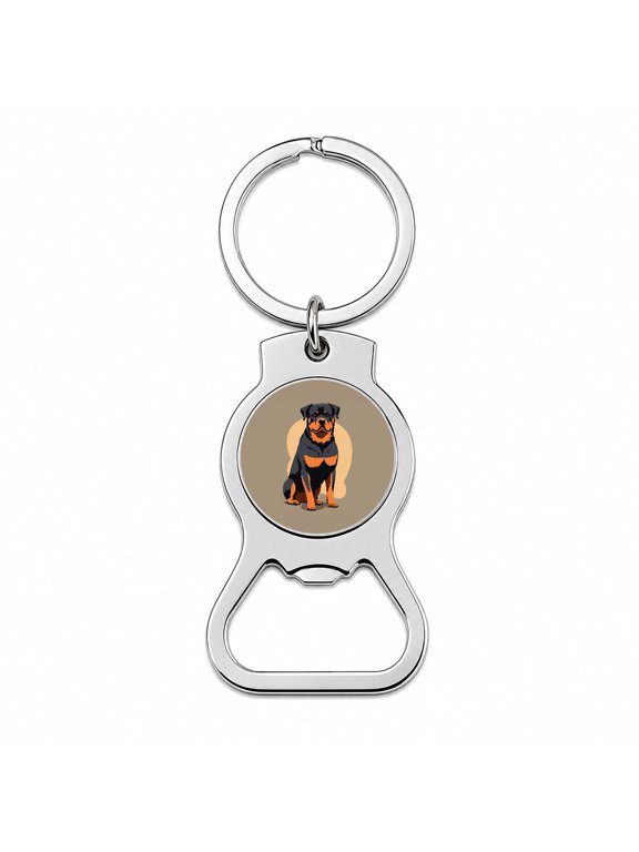 Rottweiler Dog Sitting Portable Bottle Opener Metal Keychain