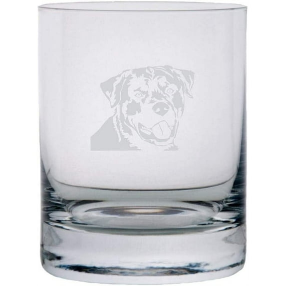 Rottweiler Dog Themed Etched All Purpose 10.25oz Rocks Glass