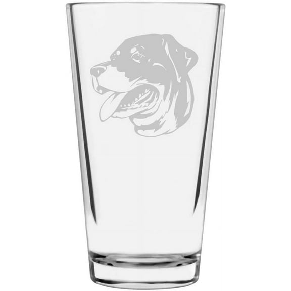 Rottweiler Dog Themed Etched All Purpose 16oz Libbey Pint Glass