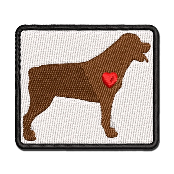 Rottweiler Dog with Heart Applique Multi-Color Embroidered Iron-On Patch - 3.5 Inch Large