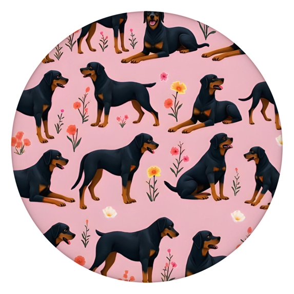 Rottweiler Dogs with Pioneer Flower Round Fitted Tablecloth with Elastic Edge,Dining Table Cover Waterproof,Outdoor Round Tablecloth for Camping,Dining,Indoor and Outdoor