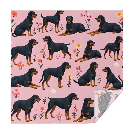 Rottweiler Dogs with Pioneer Flower Square Tablecloth,Waterproof Square Table Cover,Wipeable Spillproof Washable Table Cover for Home Kitchen Party Decor 60"x60"(152x152cm)