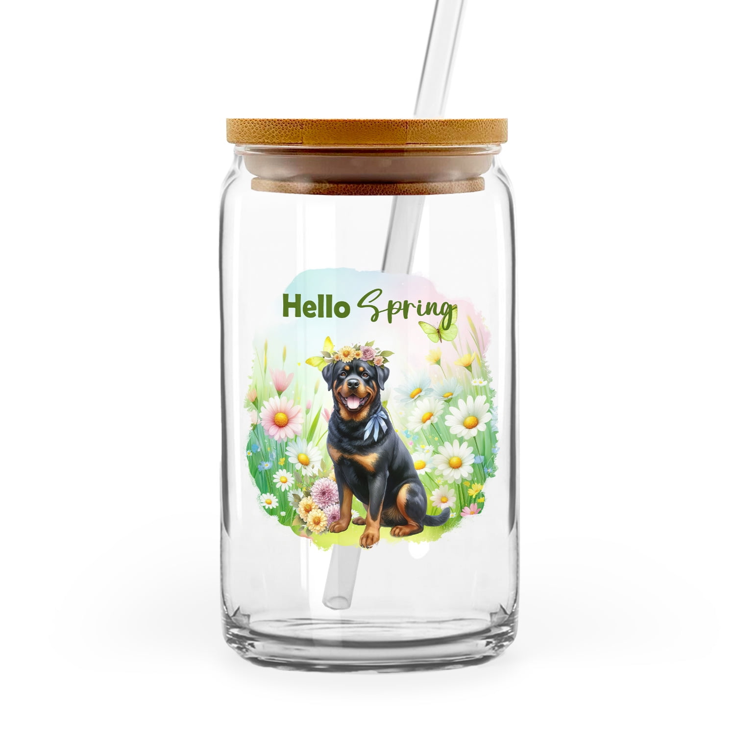 Rottweiler Hello Spring Time Flower Floral Nature 16oz Glass Cup Mug ...