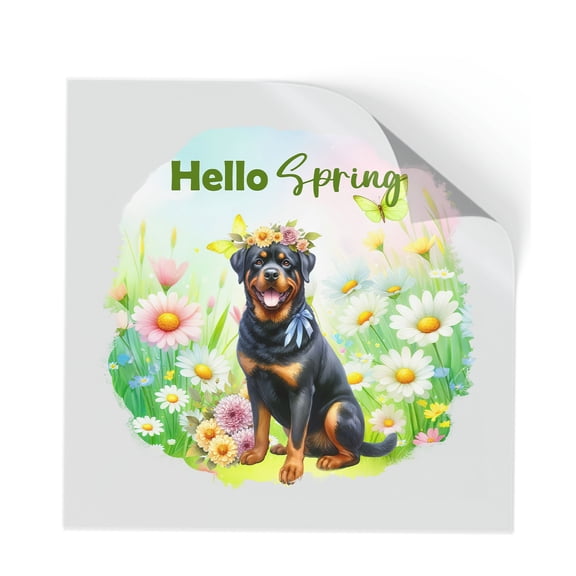 Rottweiler Hello Spring Time Flower Floral Nature Cutout Transfer Sticker Rottie Dog Lover Gifts Idea Transparent Decal Art Decor - 02031