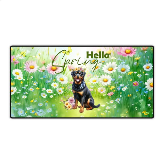 Rottweiler Hello Spring Time Flower Floral Nature Desk Mat Full Keyboard Mouse Pad Rottie Dog Lover Gifts Idea Large Mousepad - 02031