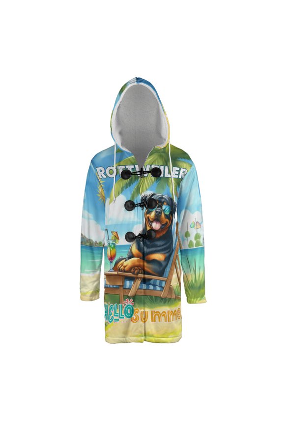 Rottweiler Hello Summer Beach Theme with Sunglasses and Tropical Cocktail All Over Print 3D Hooded Duffle Toggle Coat Rottie Dog Lover Gifts Idea - 00009