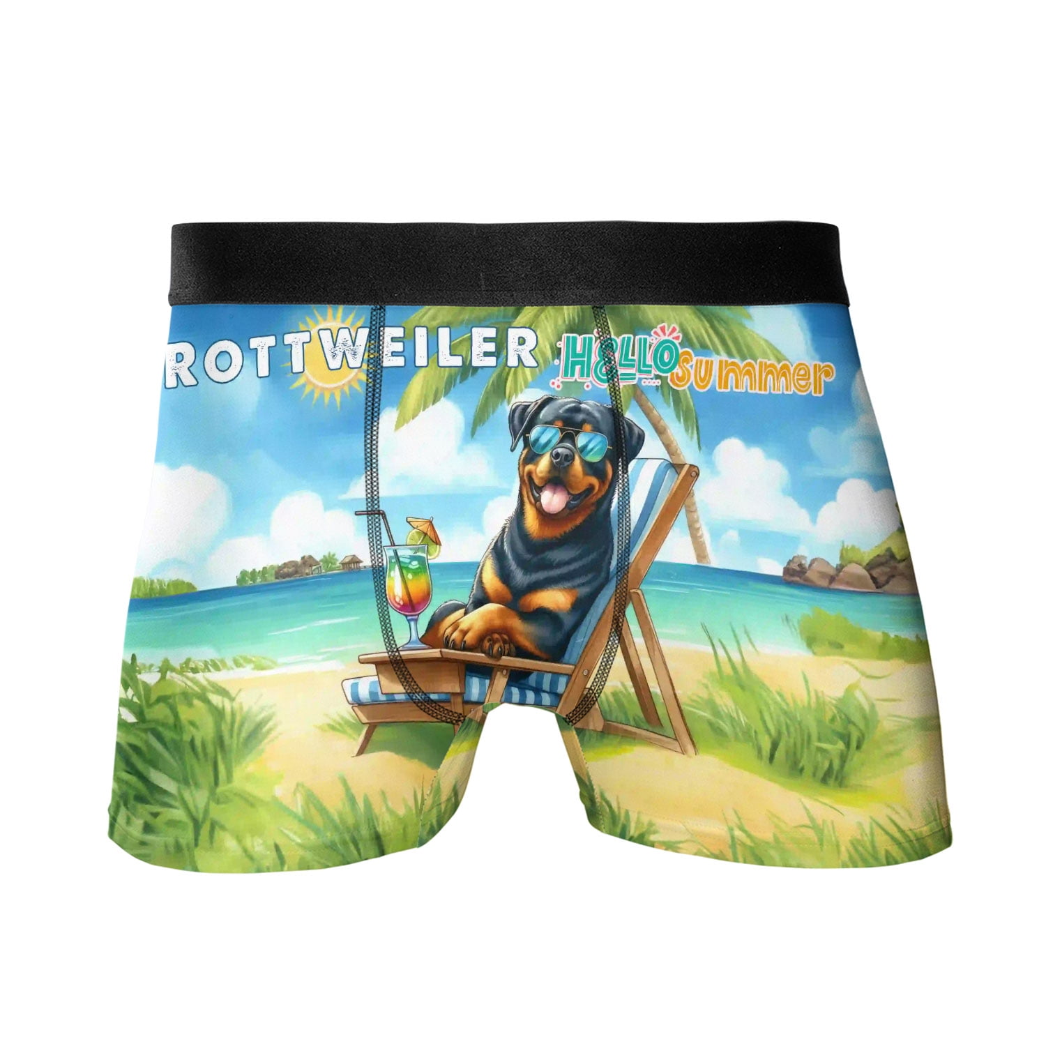 Rottweiler Hello Summer Beach Theme with Sunglasses and Tropical ...