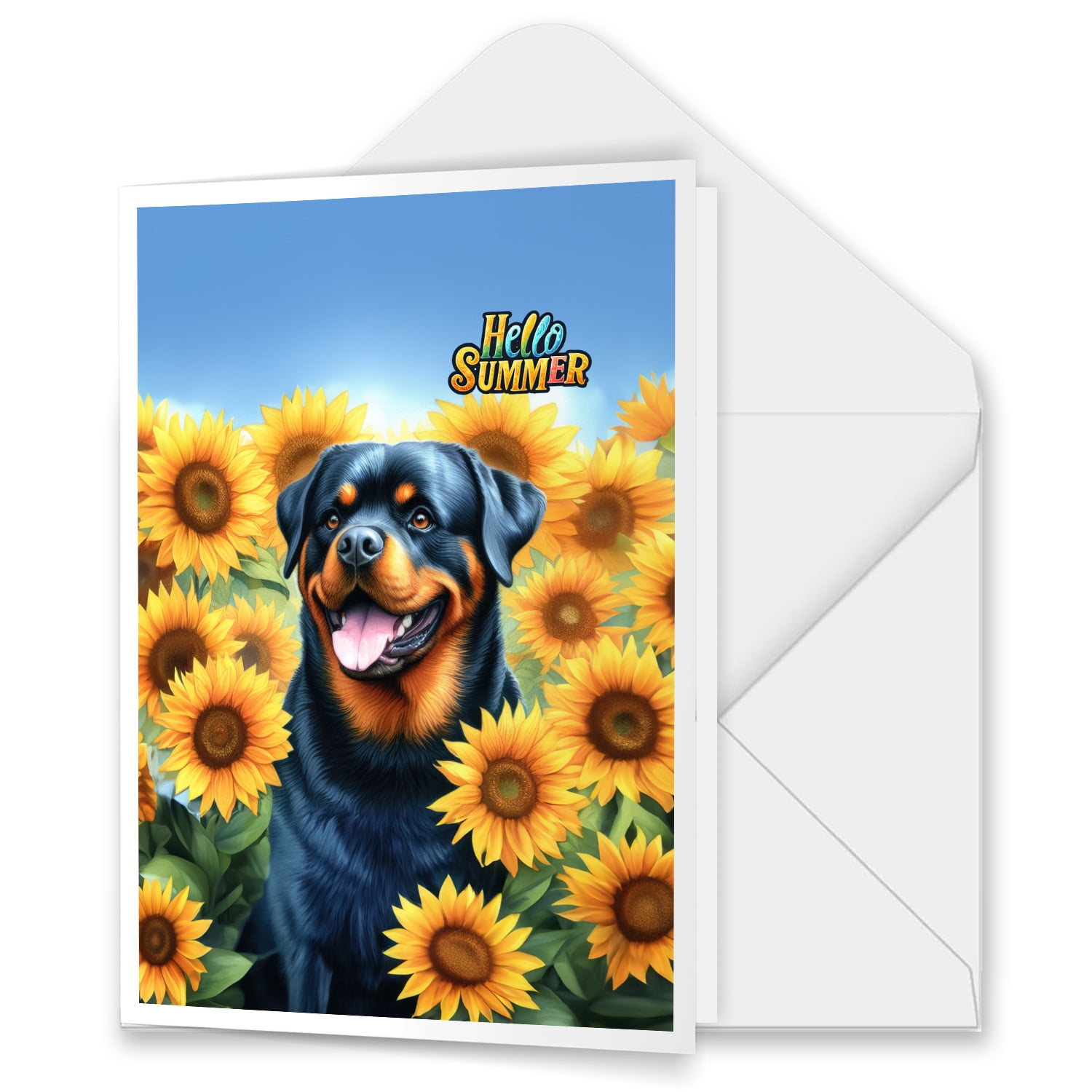 Rottweiler Hello Summer Sunshine Sunflowers Spring Retro Vintage 5x7in ...