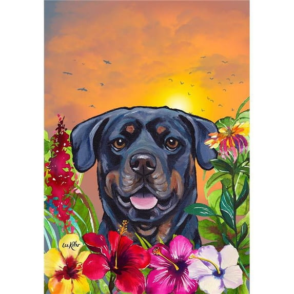 Rottweiler Hippie Hound Studios Tropical Summer Garden Flag