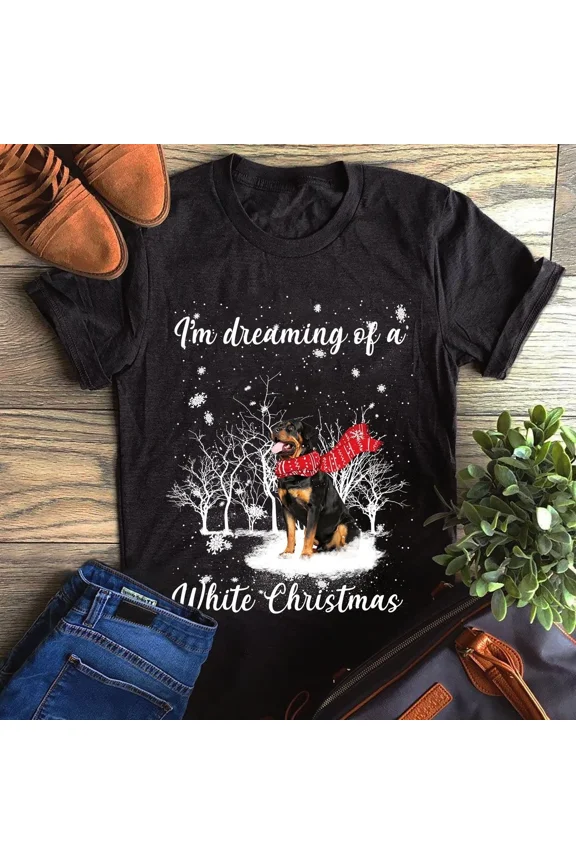 Rottweiler Holiday Winter Dreaming Of White Christmas Graphic Unisex T-Shirt up to size 5XL